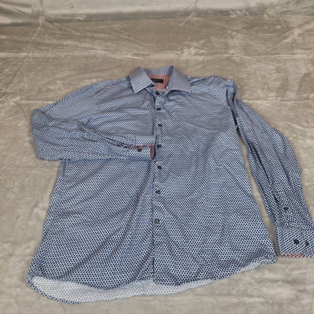 Lindbergh Black Label Men's Print Button Down Long Sleeve Shirt Blue Checkered